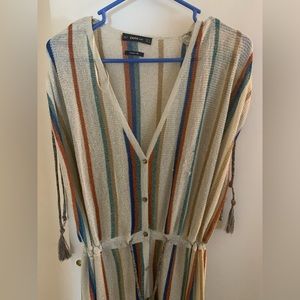 Zara striped dress with button up and waist tie